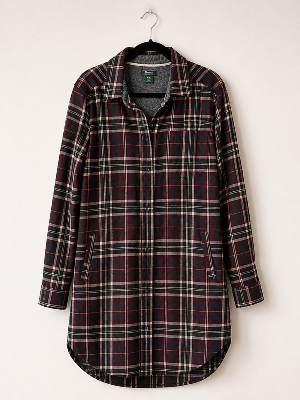 Roots 🇨🇦 Plaid Flannel Shirt M Cozy Oversized Burgundy Green Fall